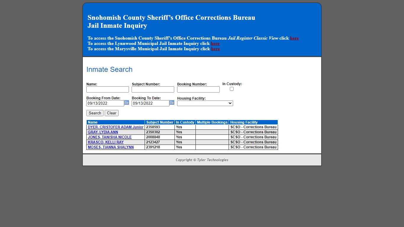 Inmate Search - Jail Register